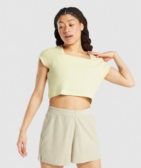 Women's Gymshark Pause Cropped Tops Light Yellow | NZ 1FAHWD